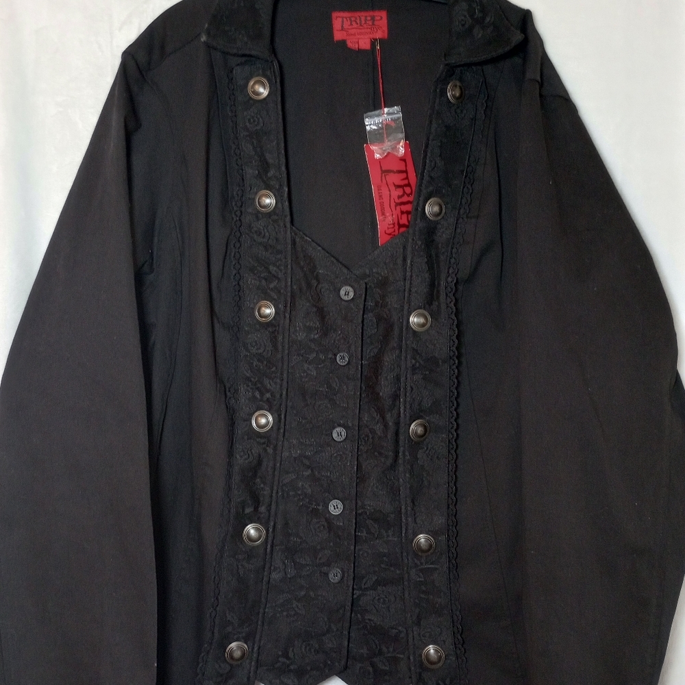 Tripp NYC Jacket NWT Band Military Skull Steam Punk Goth Industrial Denim Coat S